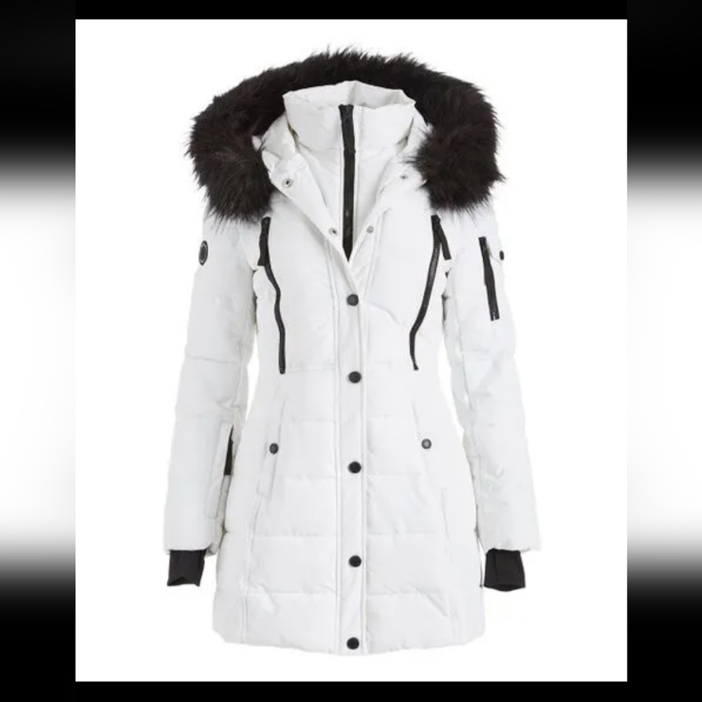 Nautica Women's White, Full Zip Removable Hood, Puffer Jacket - Water Resistant